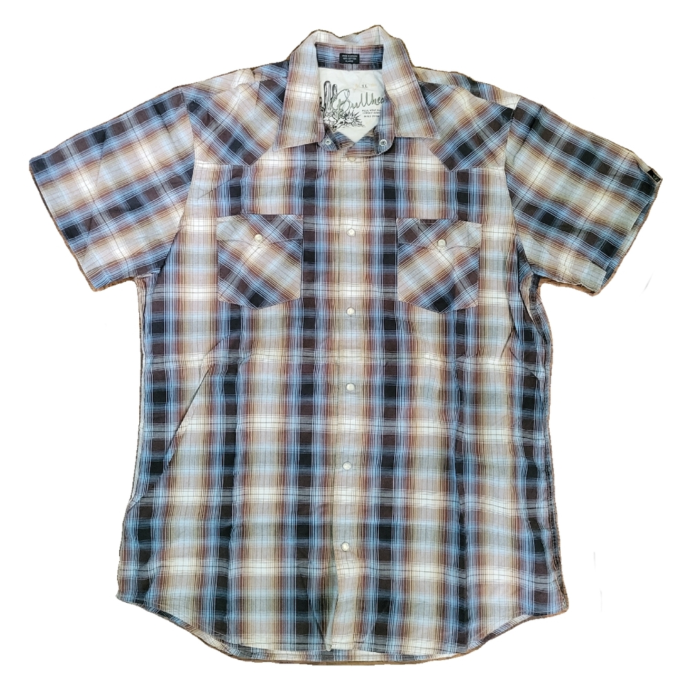 Bullhead short sleeve plaid button down shirt Men XL
